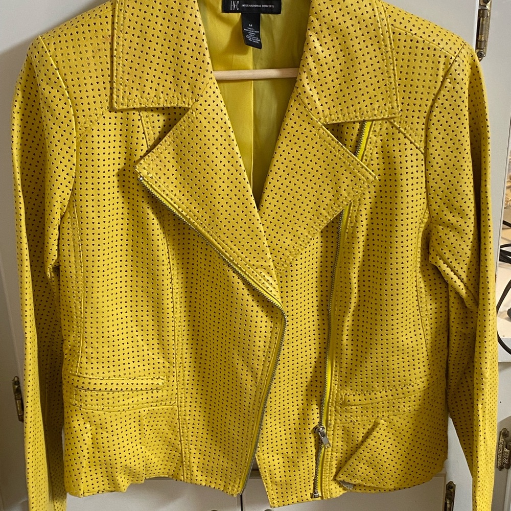 INC Yellow Faux Leather Jacket